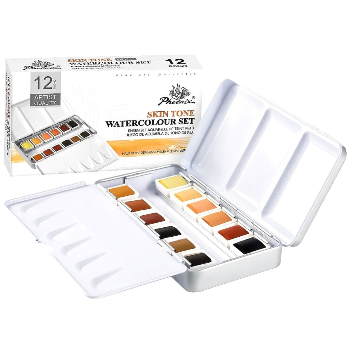 Aquarela Pocket em Pastilha - 12 Tons de Pele - Phoenix Phoenix