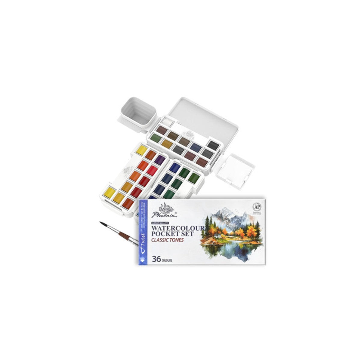 Aquarela Pocket em Pastilha - 36 Cores e 1 Pincel - Phoenix Phoenix