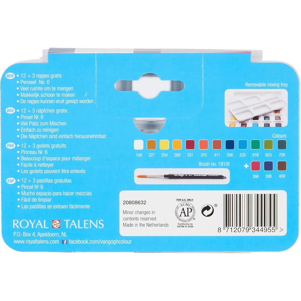Aquarela Van Gogh 15 Cores - Pastilha - Pocket Box Talens