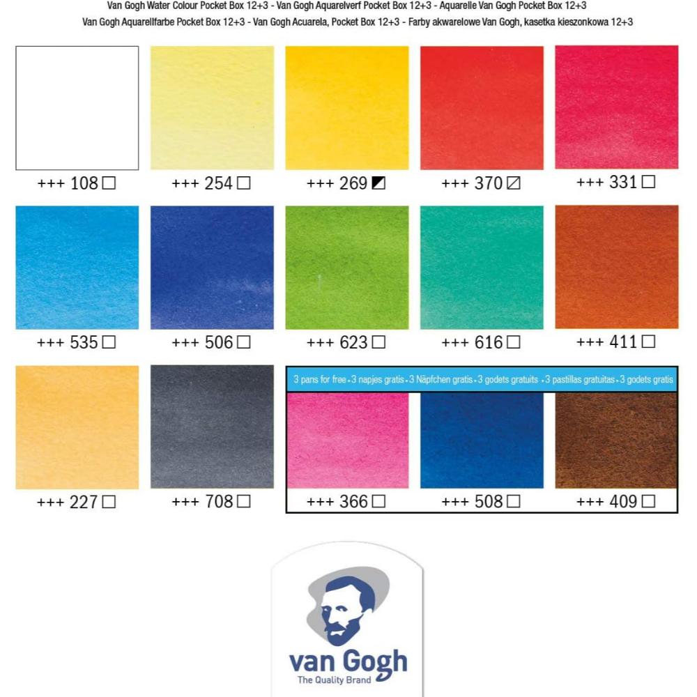 Aquarela Van Gogh 15 Cores - Pastilha - Pocket Box Talens