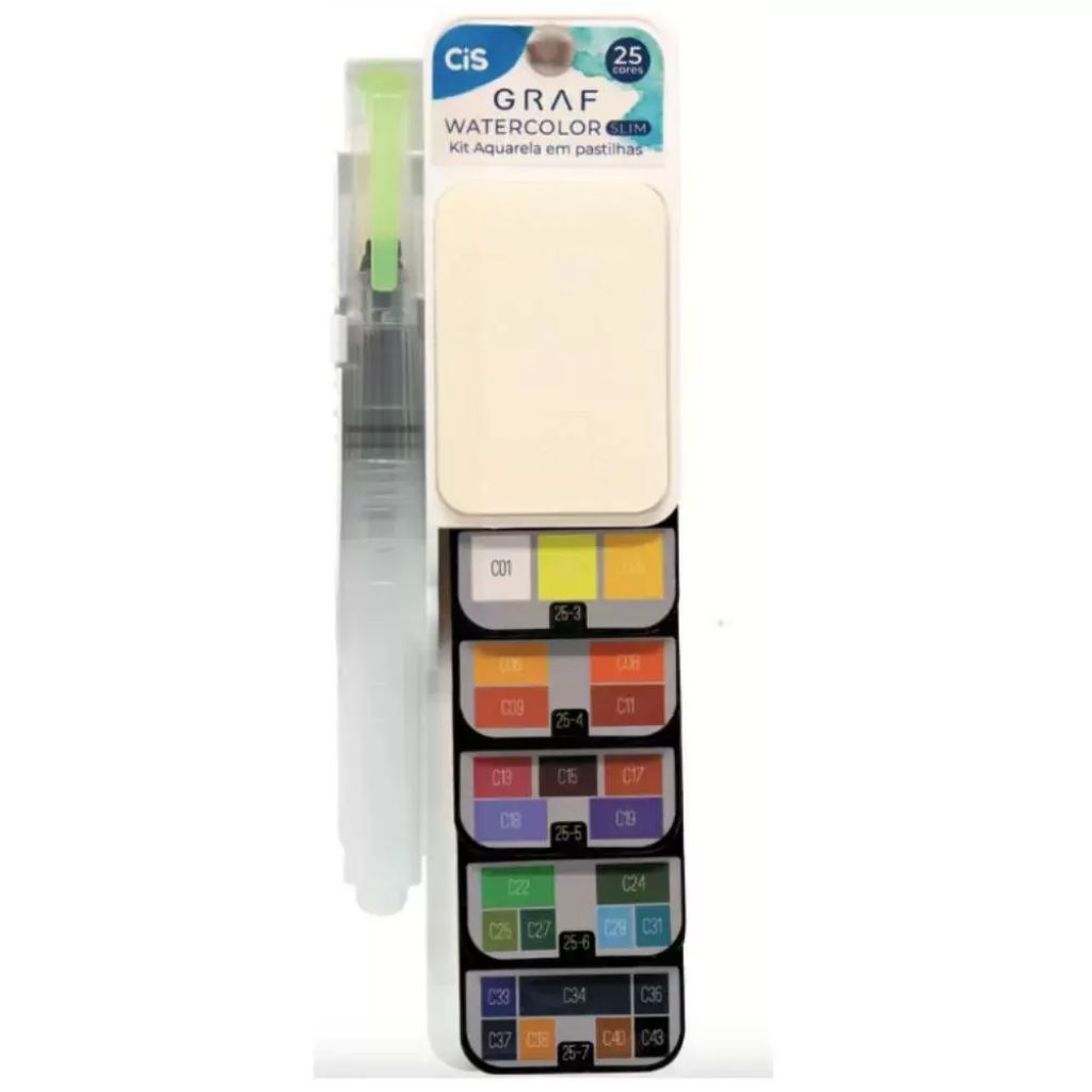 Aquarela em Pastilha Cis Graf - 25 Cores - Estojo Slim