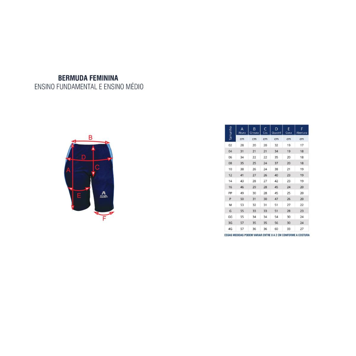 Bermuda de Malha Feminina - Uniforme Colegio Adventista Livraria Skilo