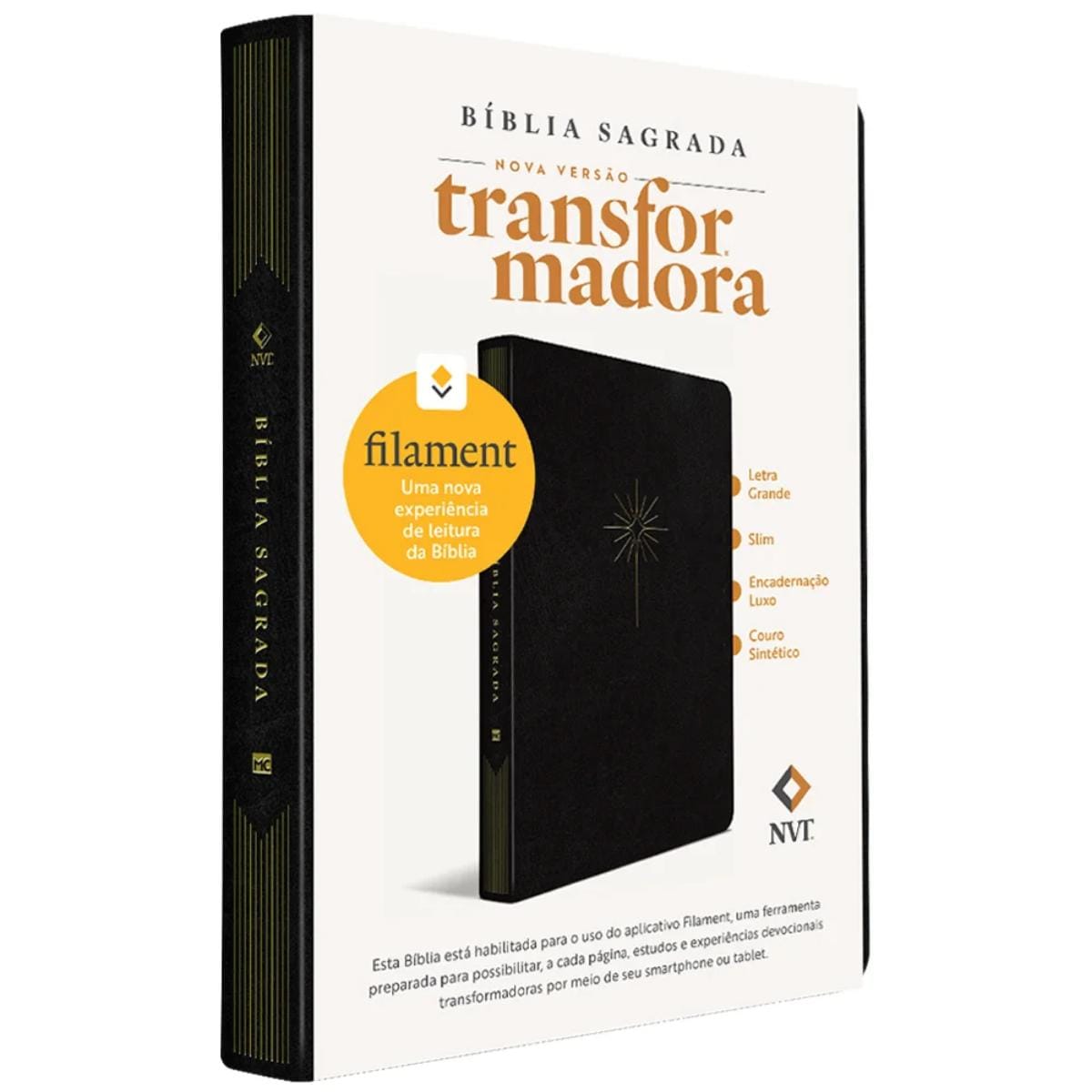 Bíblia Slim Filament - NVT - Letra Grande - Preto Mundo Cristão