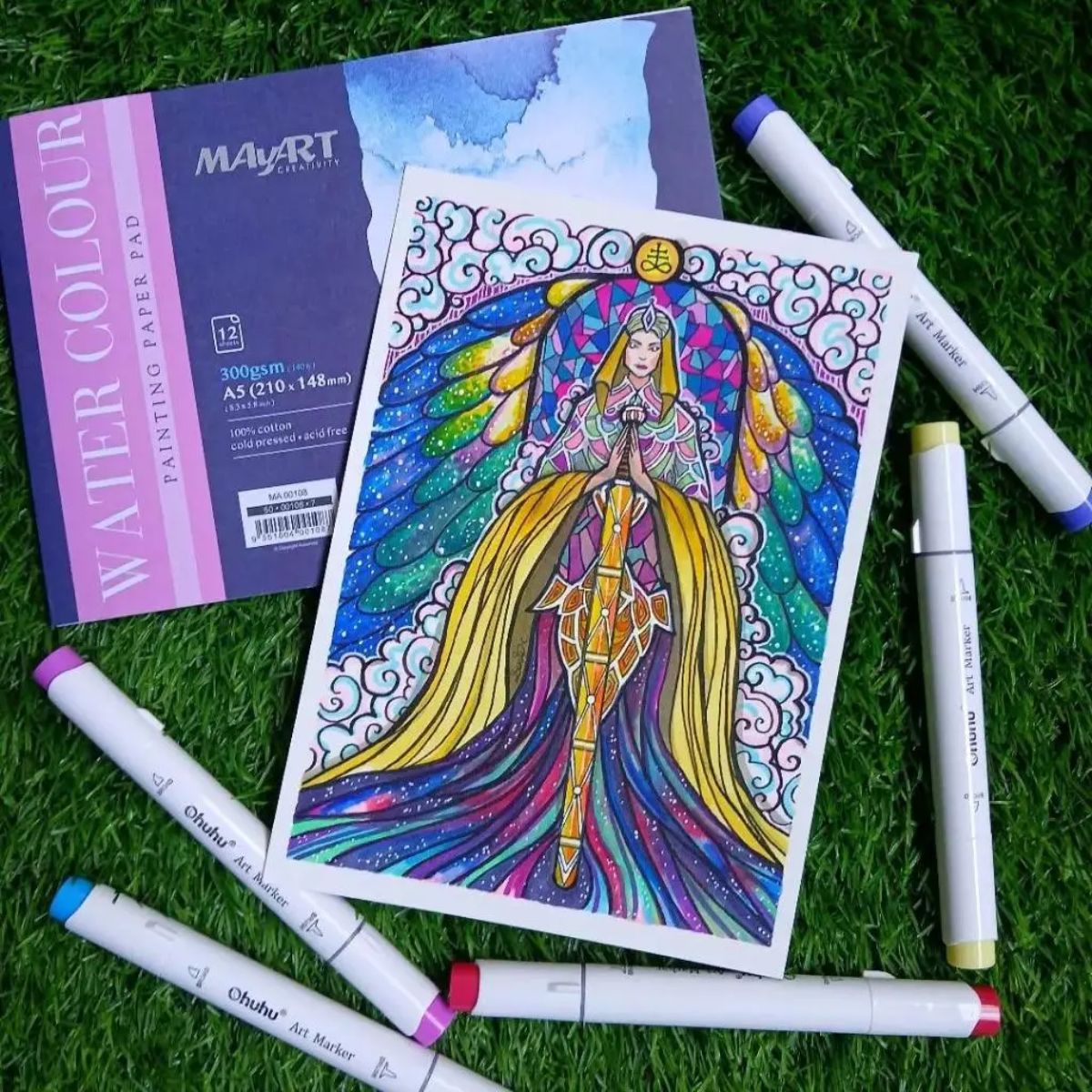 Bloco Aquarela MayArt A4 - 300g 12 folhas - 100% Algodão Cold Pressed Livraria Skilo