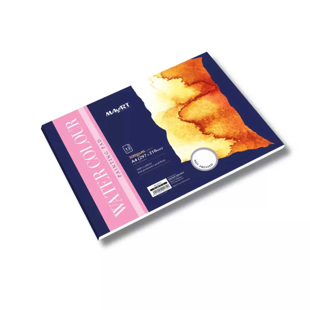 Bloco Aquarela MayArt A4 - 300g 12 folhas - 100% Algodão Hot Pressed MayArt