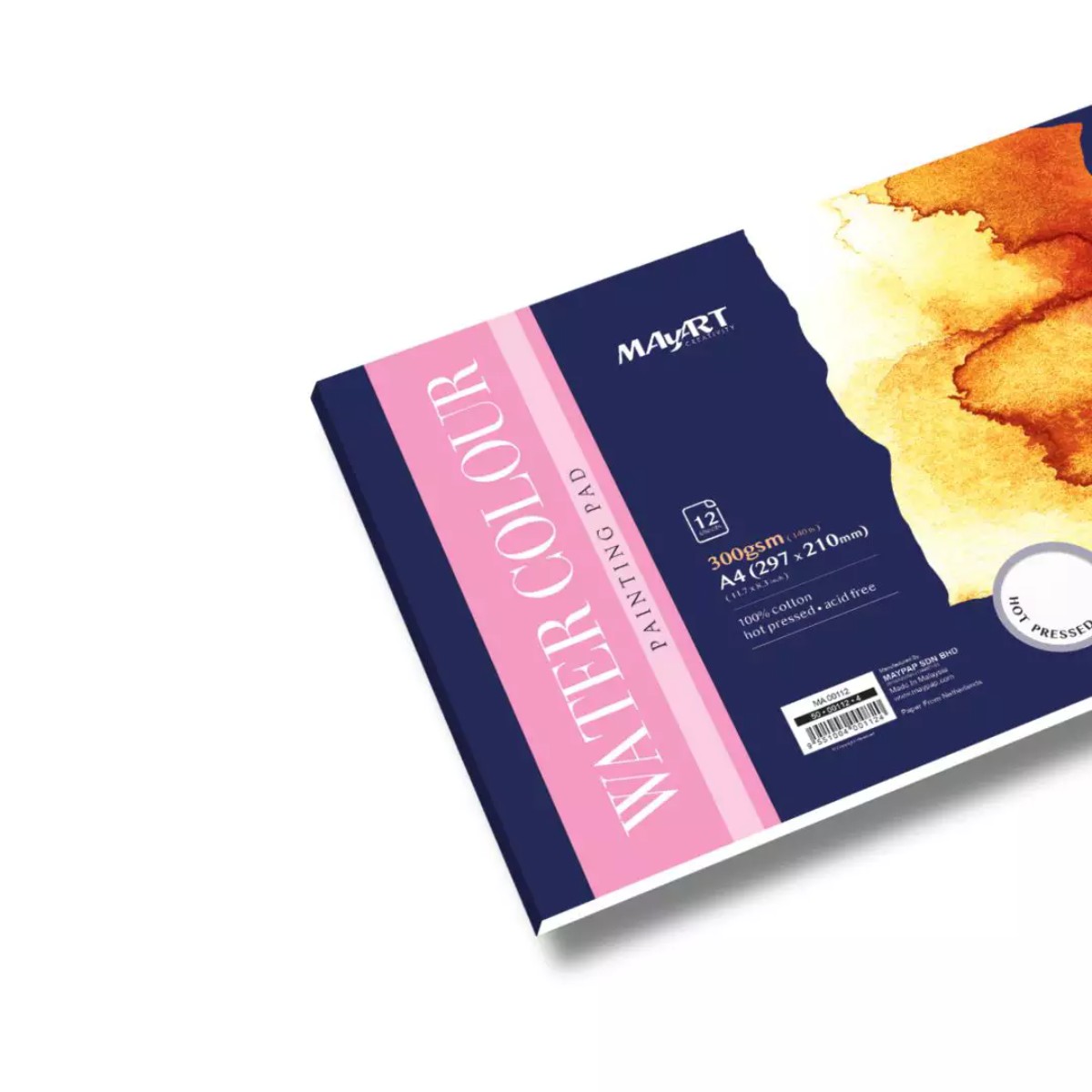 Bloco Aquarela MayArt A4 - 300g 12 folhas - 100% Algodão Hot Pressed MayArt