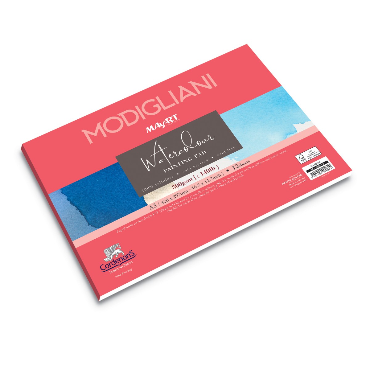 Bloco Aquarela MayArt Modigliani A4 - 300g 12 folhas - Celulose Cold Pressed MayArt