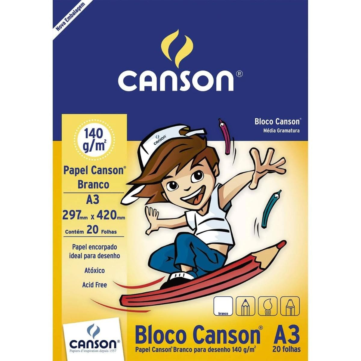 Bloco Canson A3 Branco - Escolar 140g/m2 - 20 Folhas Canson