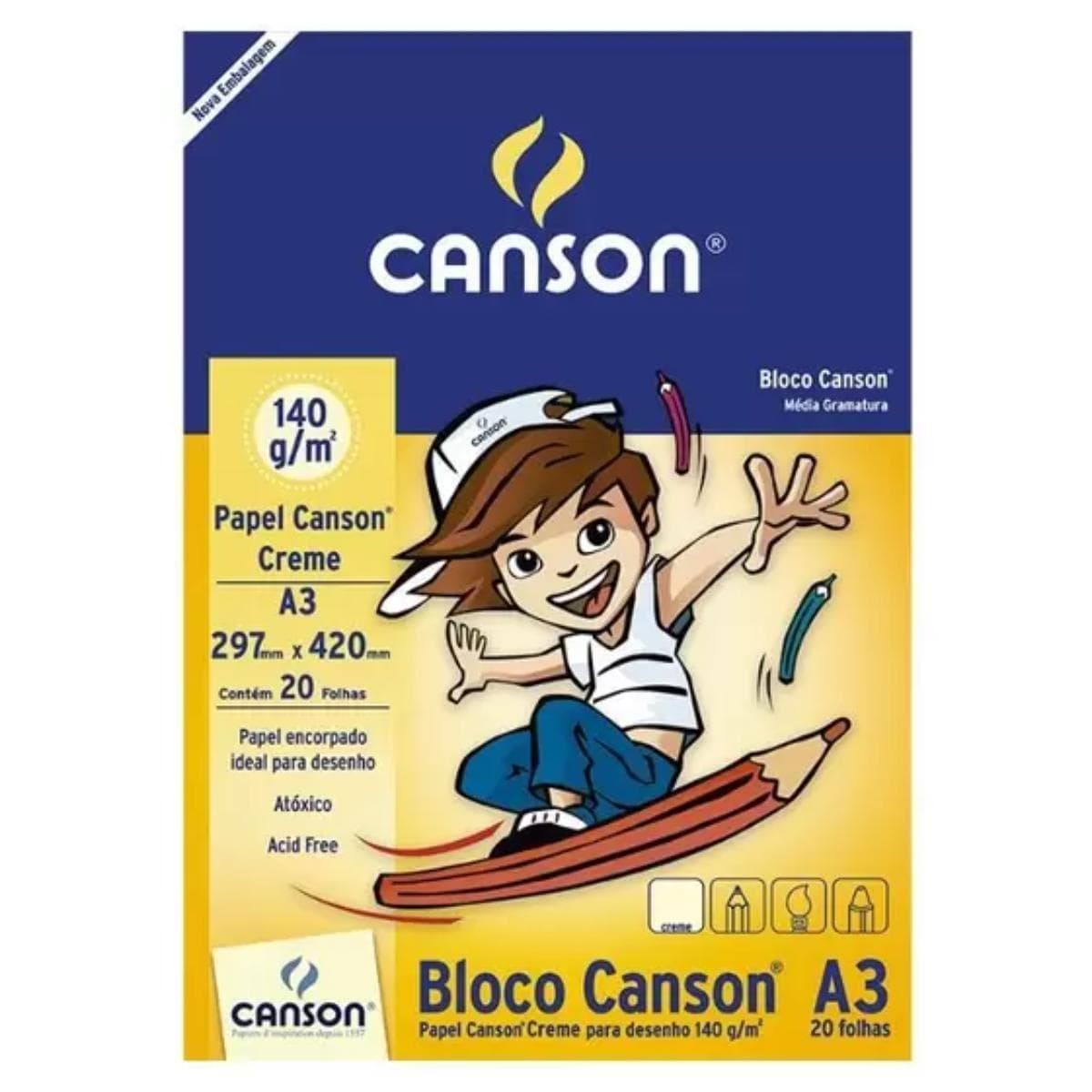 Bloco Canson A3 Creme - Escolar 140g/m2 - 20 Folhas Canson
