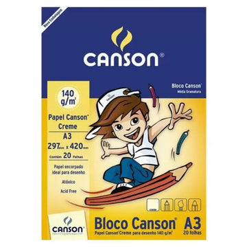 Bloco Canson A3 Creme - Escolar 140g/m2 - 20 Folhas Canson