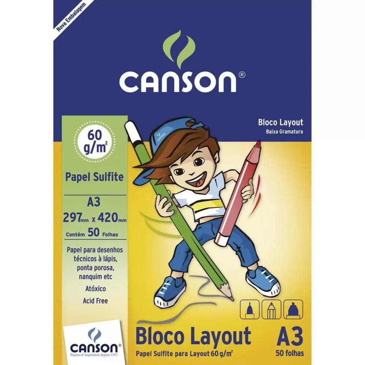 Bloco Canson A3 Layout Escolar 60g/m2 - 50 Folhas Canson