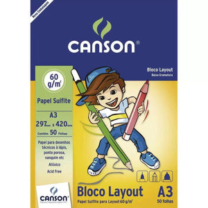 Bloco Canson A3 Layout Escolar 60g/m2 - 50 Folhas