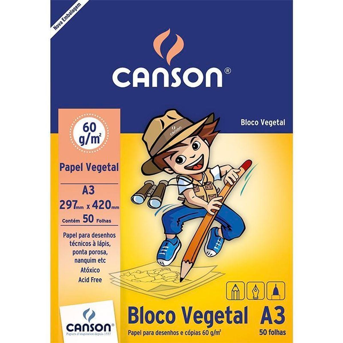 Bloco Canson A3 Vegetal- Pintura Infantil Multi Técnicas 60g/m2 Canson