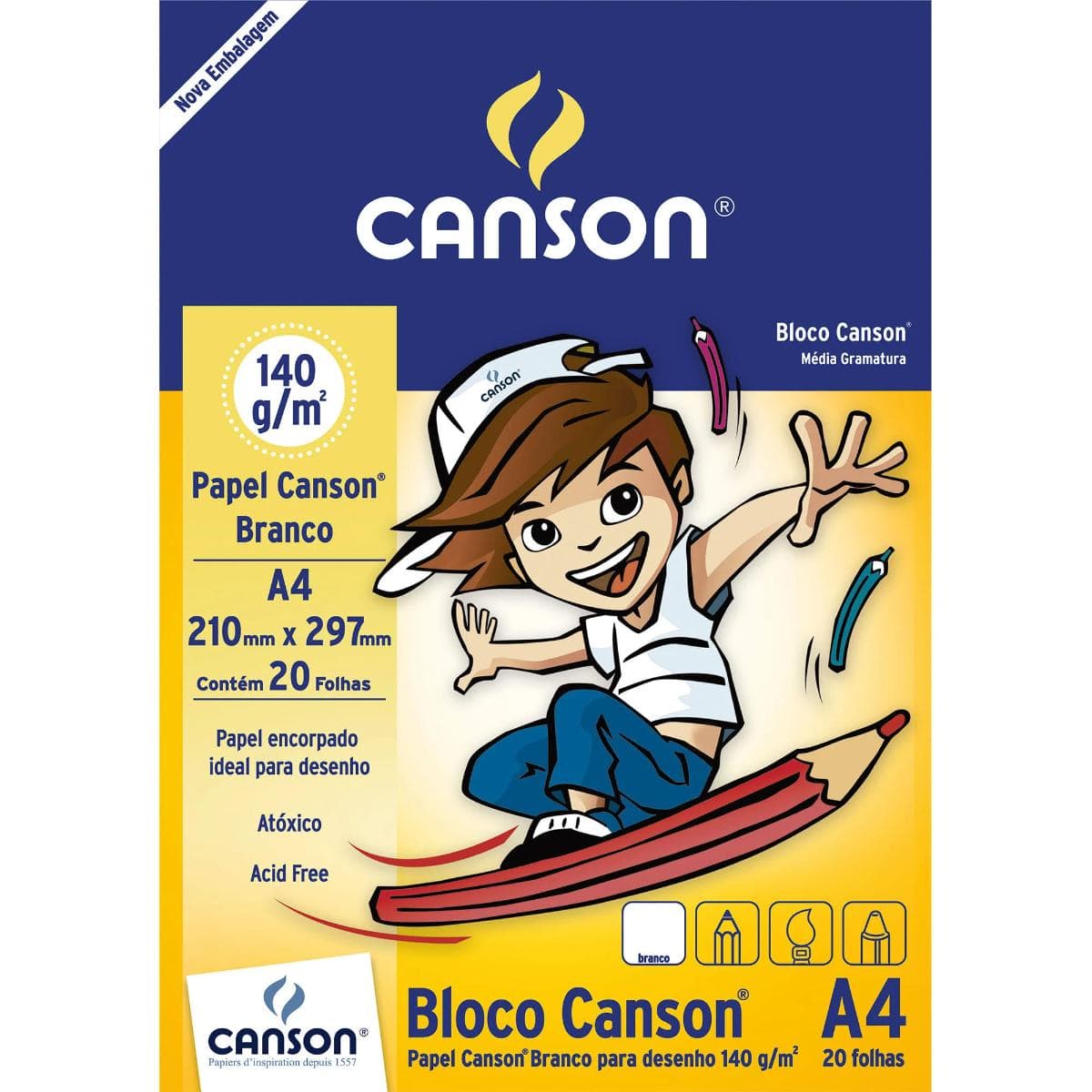 Bloco Canson A4 Branco - Escolar 140g/m2 - 20 Folhas Canson