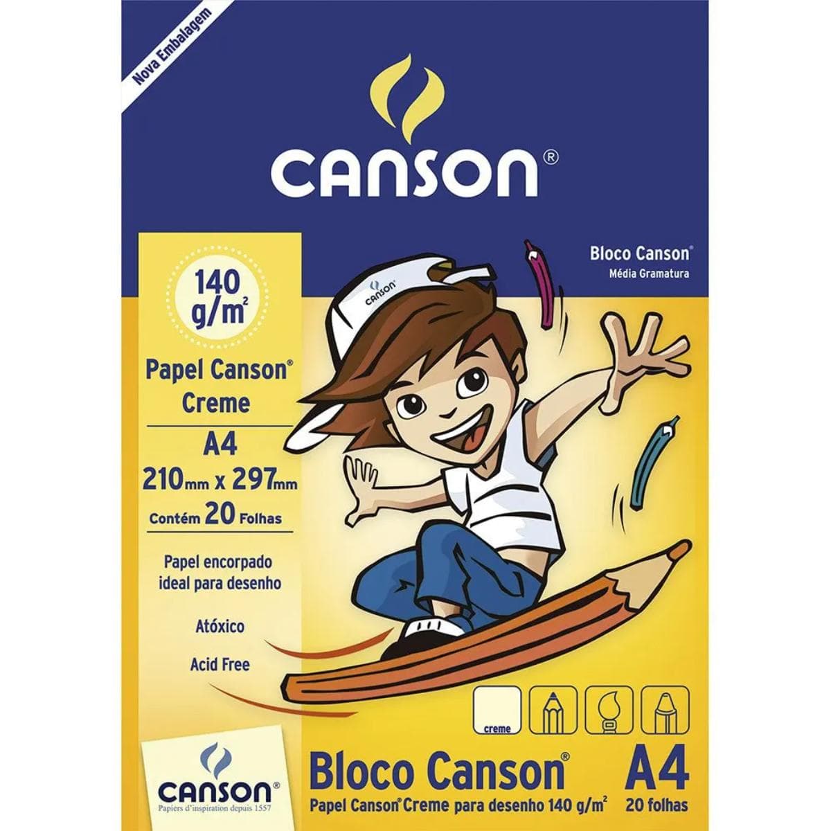 Bloco Canson A4 Creme - Escolar 140g/m2 - 20 Folhas Canson