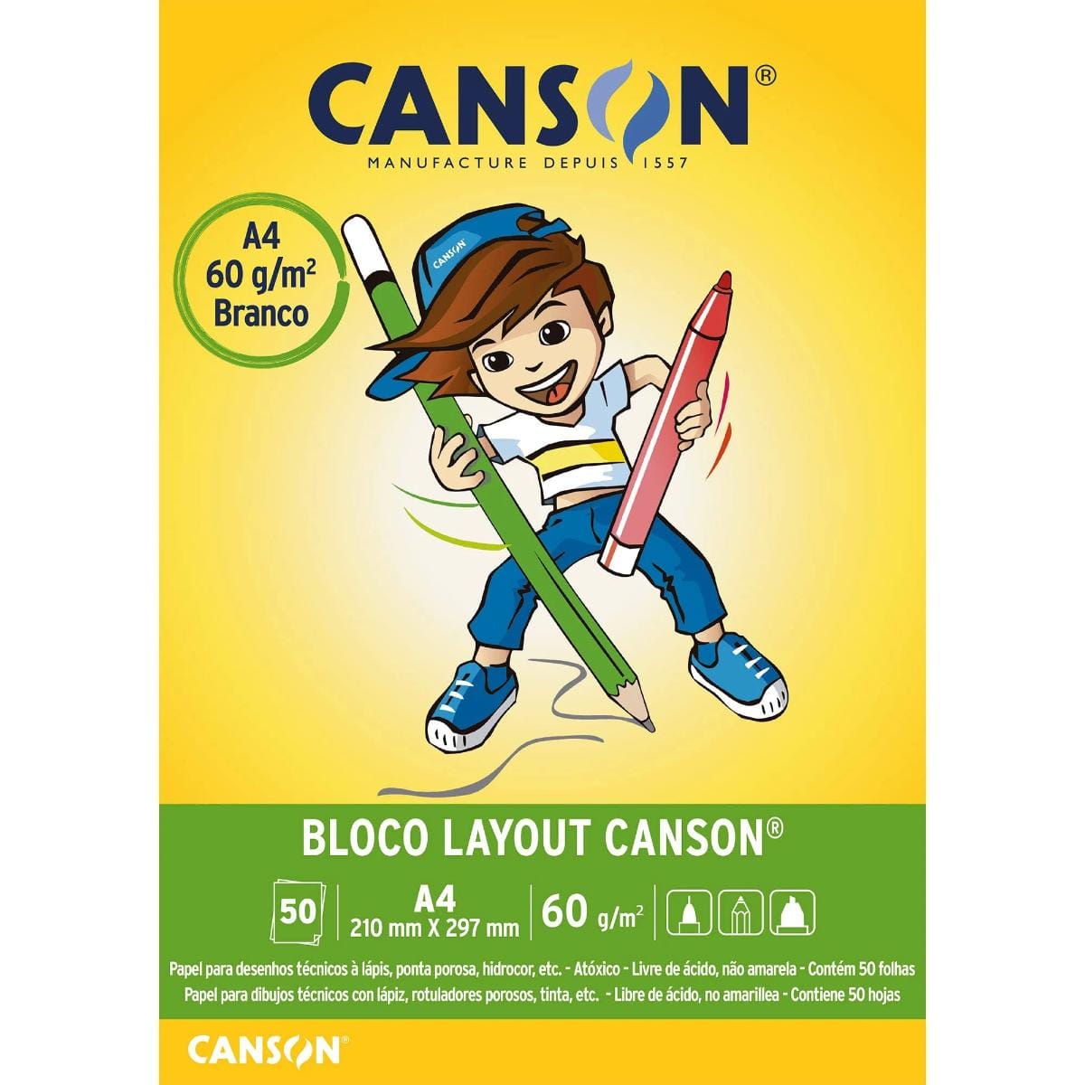 Bloco Canson A4 Layout Escolar 60g/m2 - 50 Folhas Canson