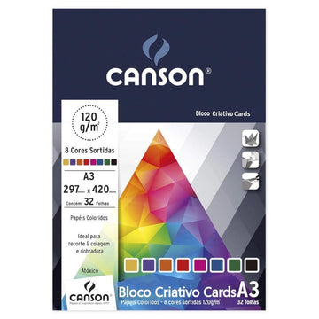 Bloco Criativo Canson A3 - 8 Cores -120g/m2 - 32 Folhas Canson