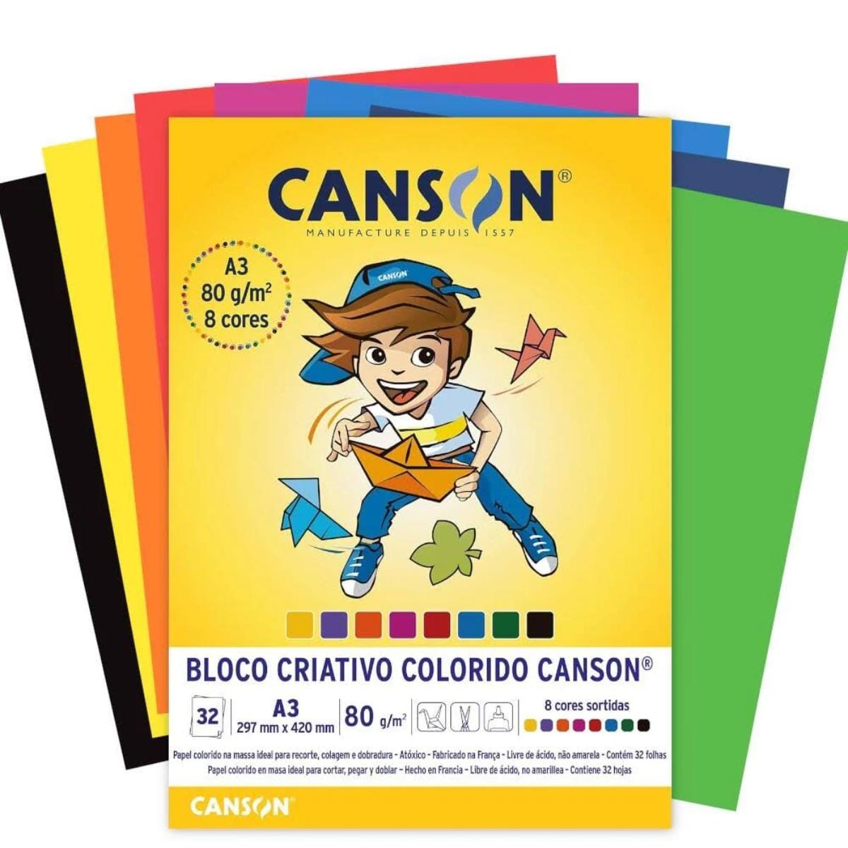 Bloco Criativo Canson A3 - 8 Cores -80g/m2 - 32 Folhas Canson