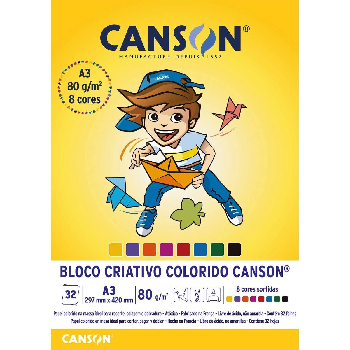 Bloco Criativo Canson A3 - 8 Cores -80g/m2 - 32 Folhas Canson