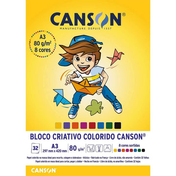 Bloco Criativo Canson A3 - 8 Cores -80g/m2 - 32 Folhas Canson
