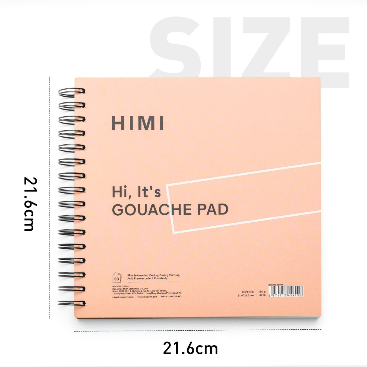 Bloco de Papel para Guache HIMI 50 Folhas 21,6x21,6cm – Capa Rosa Himi