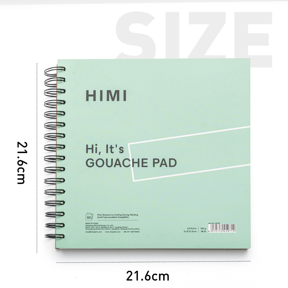 Bloco de Papel para Guache HIMI 50 Folhas 21,6x21,6cm – Capa Verde Himi