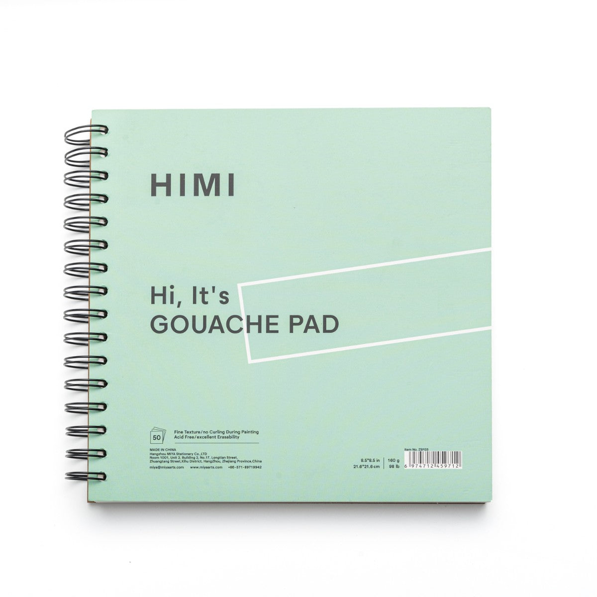 Bloco de Papel para Guache HIMI 50 Folhas 21,6x21,6cm – Capa Verde Himi