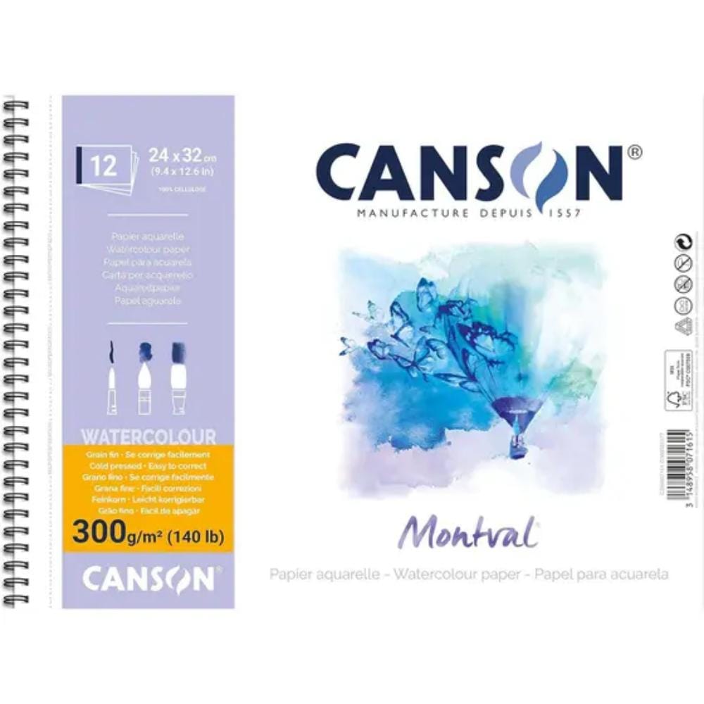 Bloco Espiral Para Aquarela Canson Montval Grão Fino - 300g - 24x32cm - 12 Folhas Canson