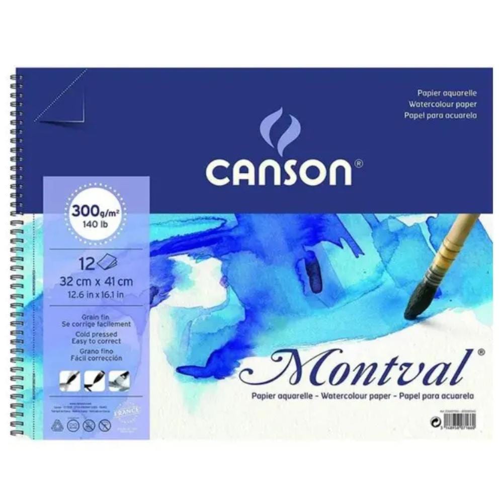 Bloco Espiral Para Aquarela Canson Montval Grão Fino - 300g - 32x41cm - 12 Folhas Canson