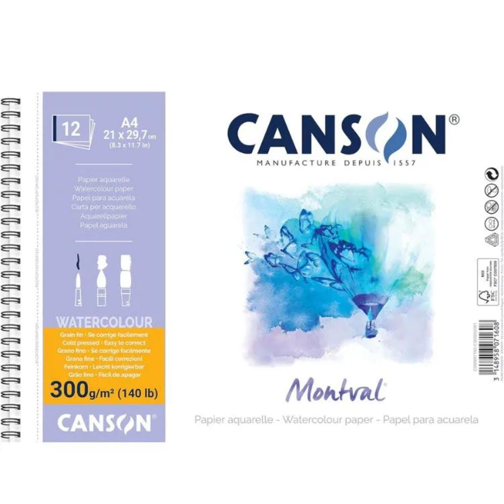 Bloco Espiral Para Aquarela Canson Montval Grão Fino - 300g - A4 - 12 Folhas Canson