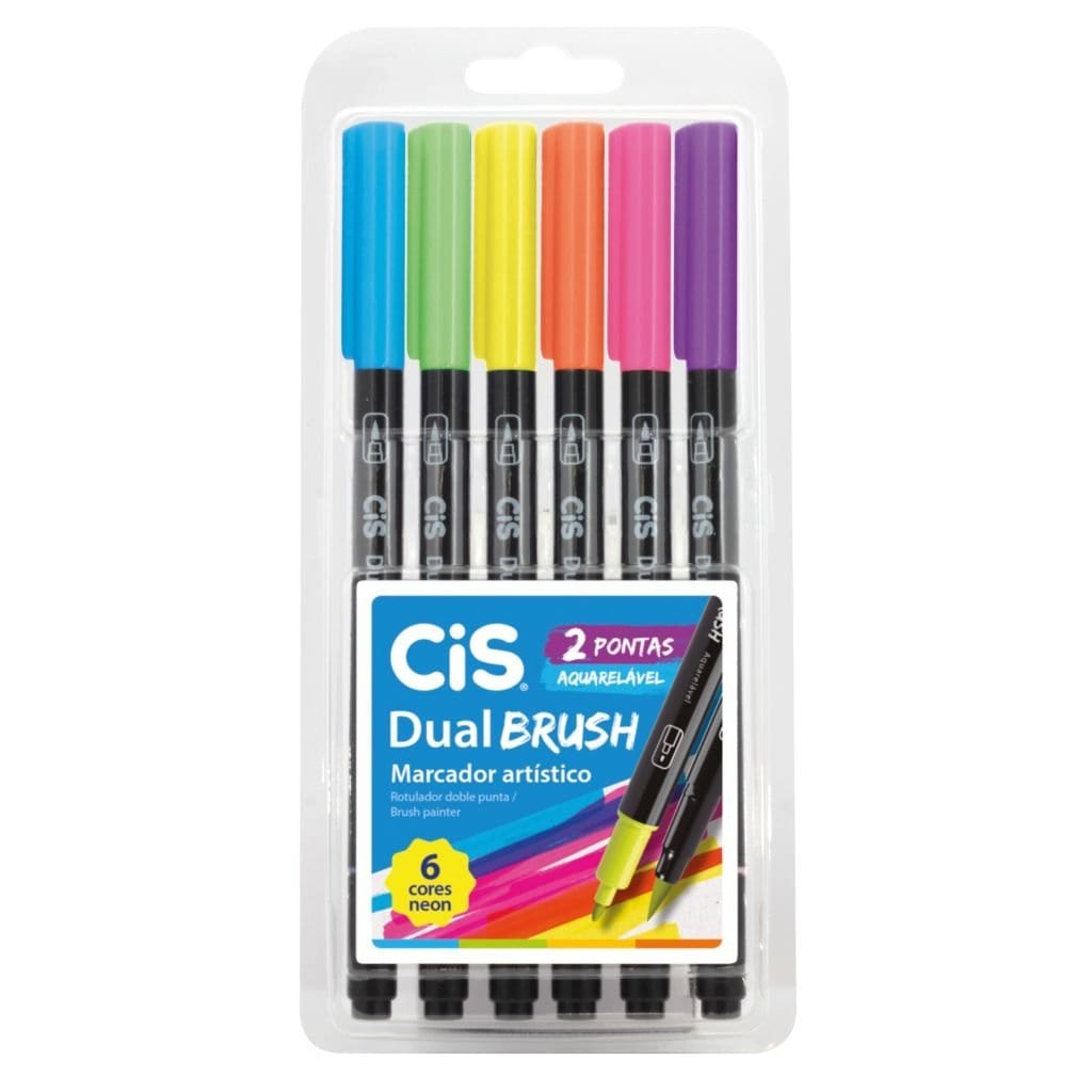 Brush Pen Cis Dual Brush - 6 Cores Neon Cis