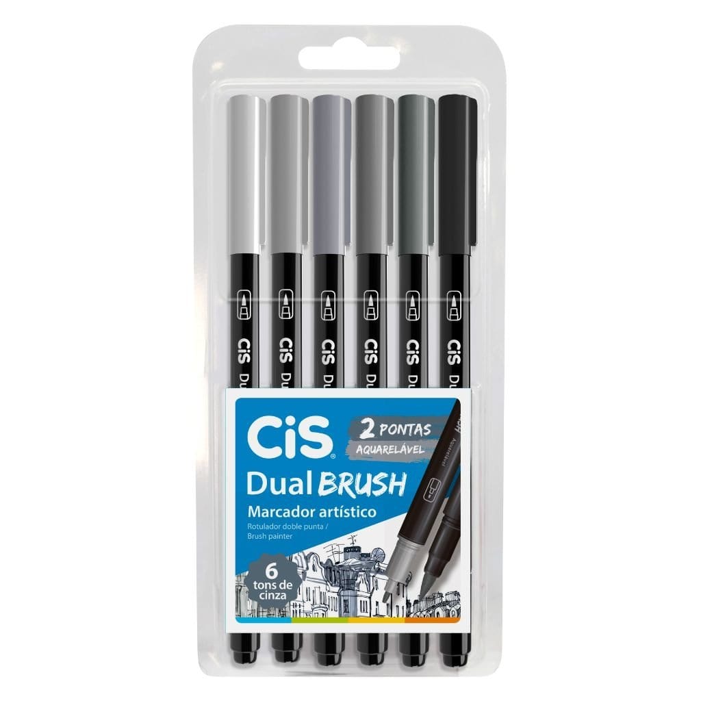 Brush Pen Cis Dual Brush - 6 Tons de Cinza Cis