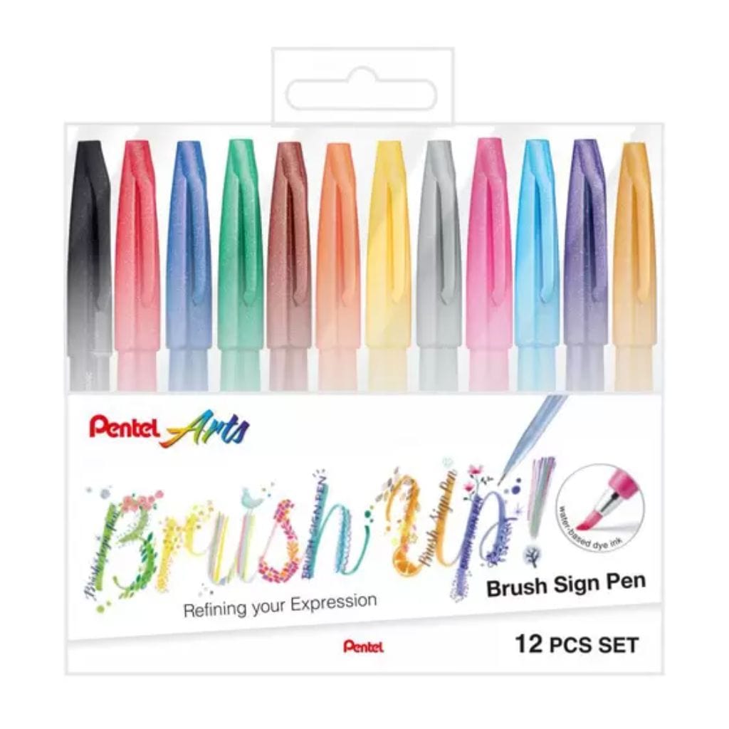 Brush Sign Pen Pentel - Estojo com 12 Cores Clássicas Pentel