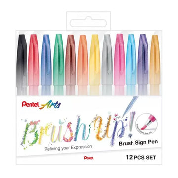 Brush Sign Pen Pentel - Estojo com 12 Cores Clássicas Pentel