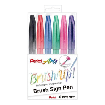 Brush Sign Pen Pentel - Estojo com 6 Cores Tradicionais Pentel