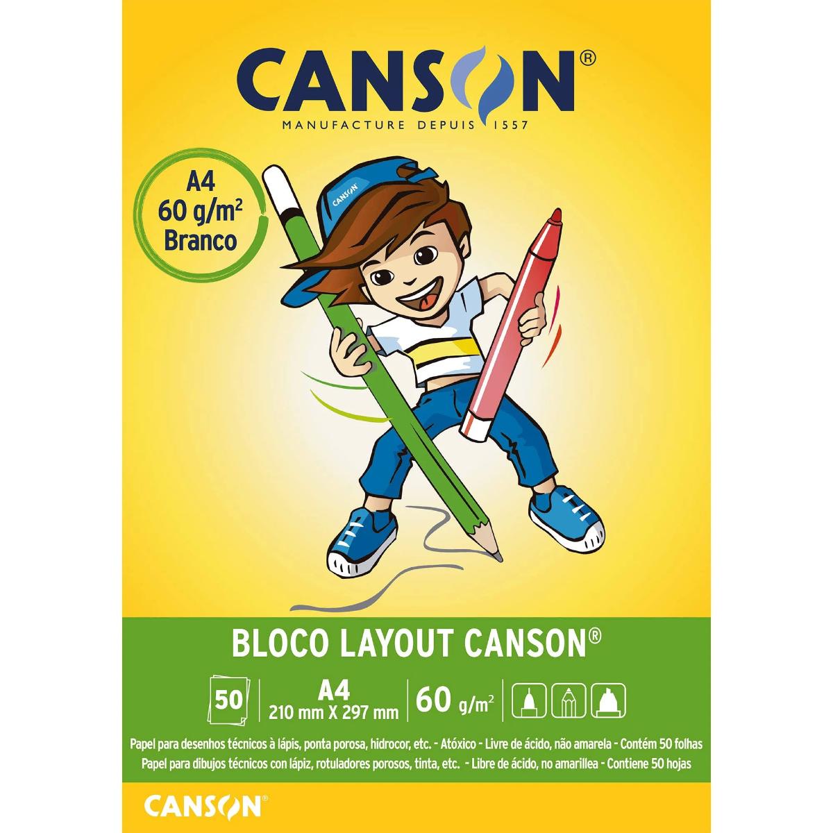 Bloco Canson A4 Layout Escolar 60g/m2 - 50 Folhas