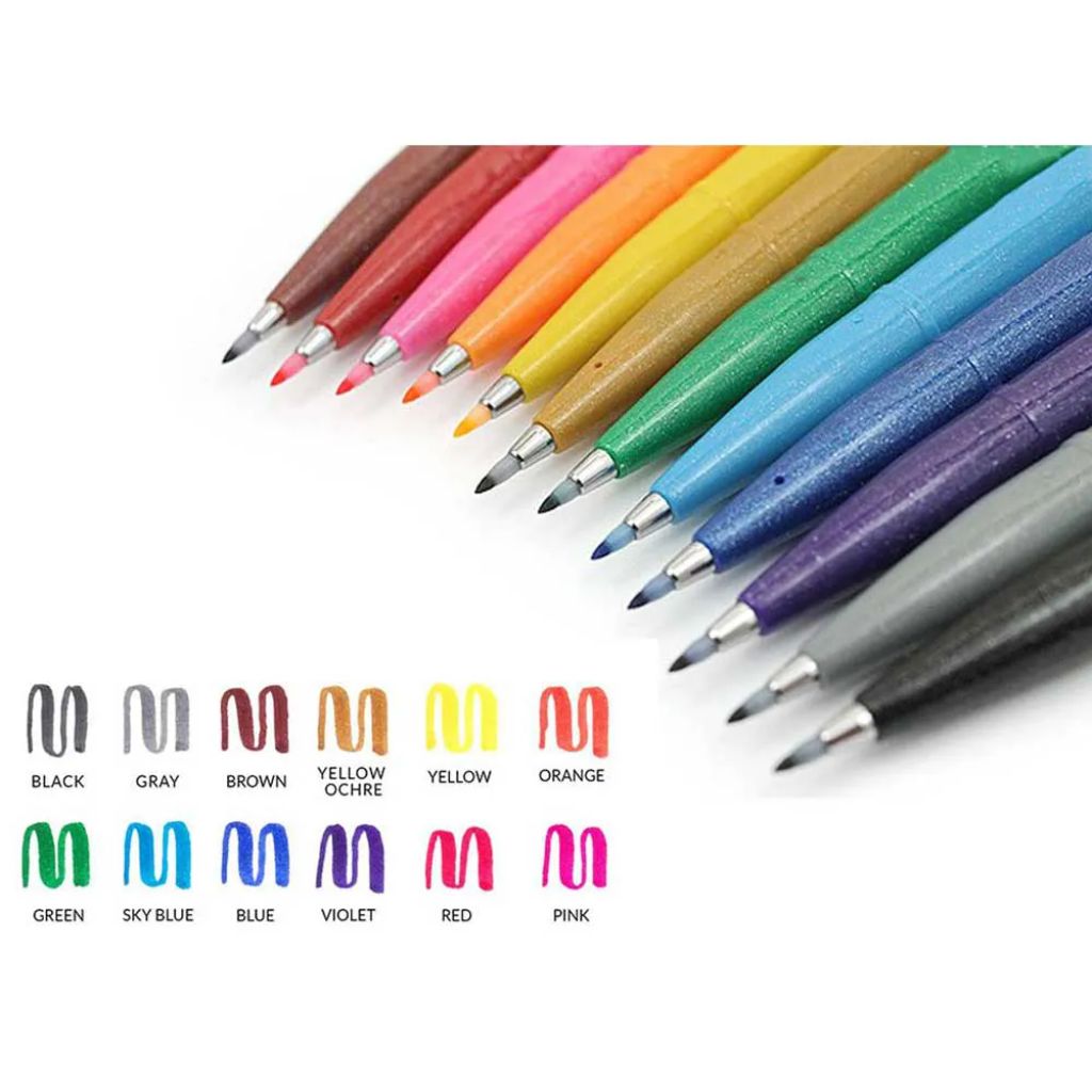 Brush Sign Pen Pentel - Estojo com 12 Cores Clássicas