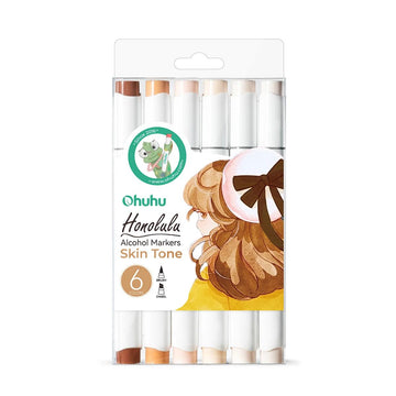 Marcador Ohuhu - 6 Tons de Pele - Honolulu - Ponta Brush e Chanfrada