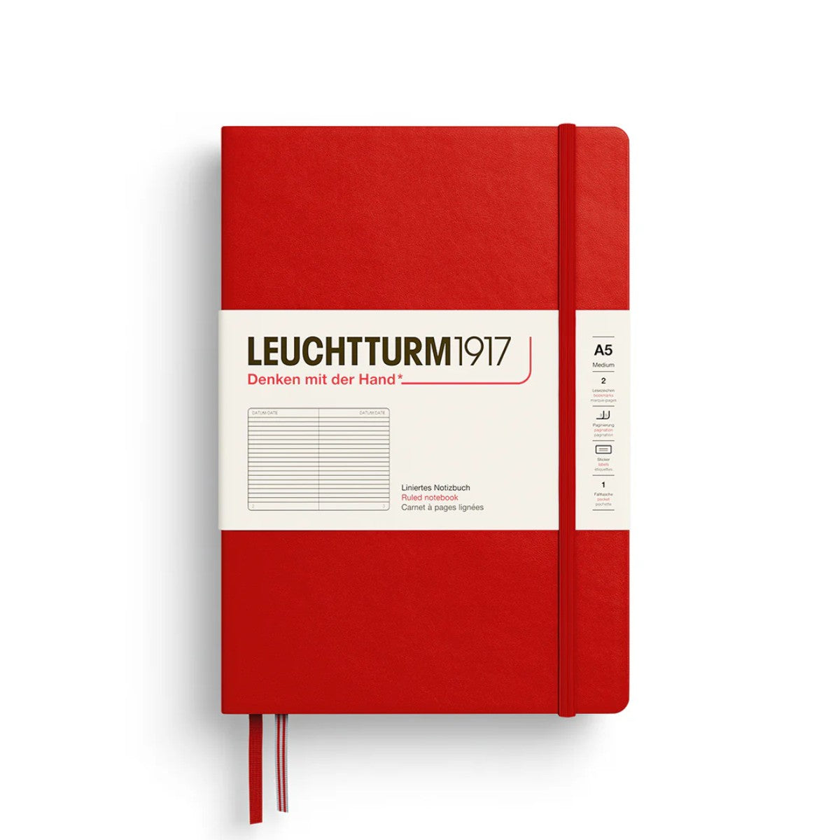 Caderno A5 Leuchtturm1917 Capa Dura - Pautado - Cherry - 80 g/m² Leuchtturm1917