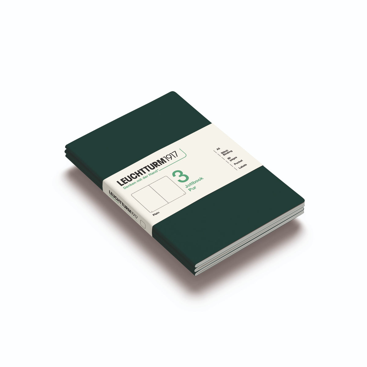 Caderno Leuchtturm Jottbook Pur A5 - Forest Green - Sem Pauta C/3 Leuchtturm1917