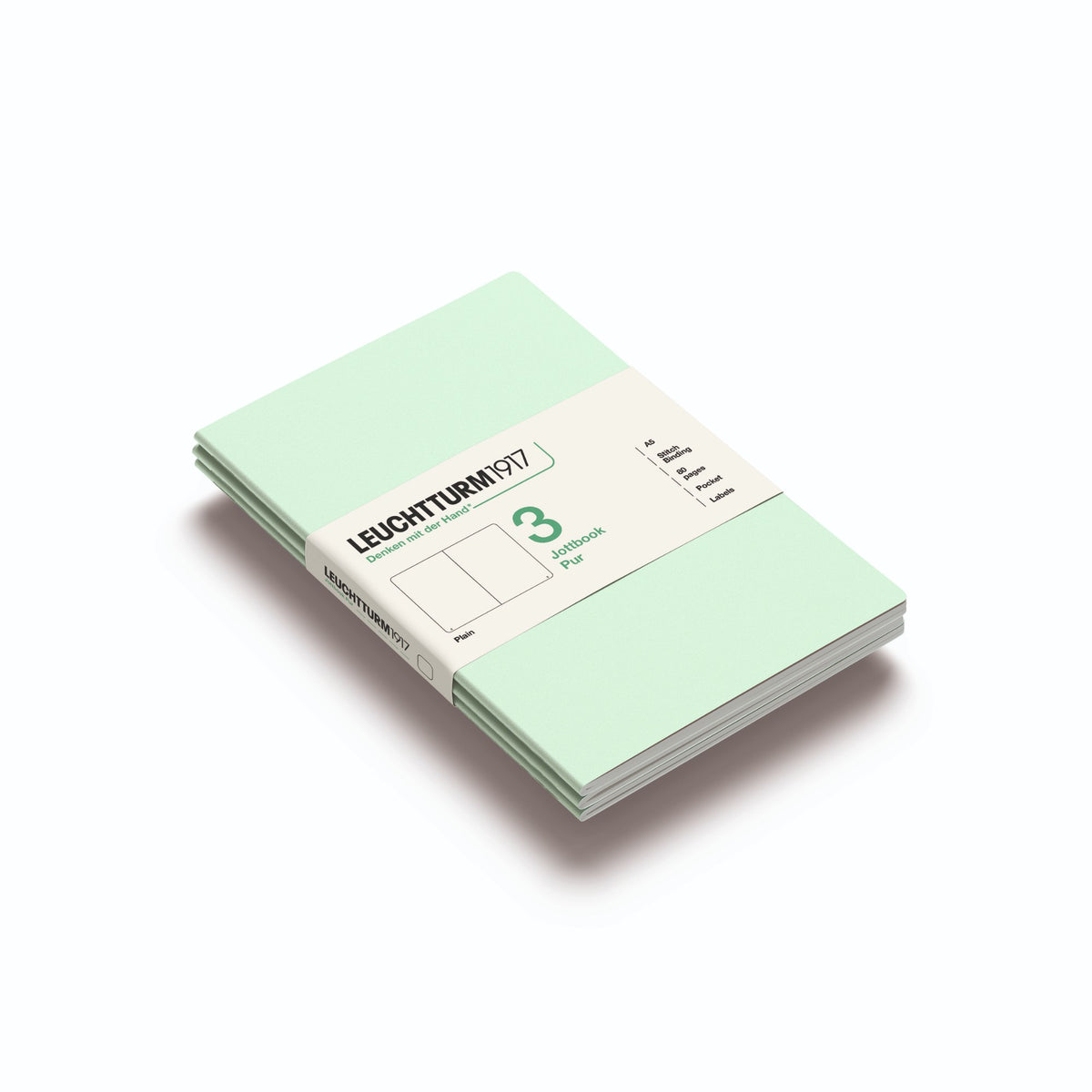 Caderno Leuchtturm Jottbook Pur A5 - Mint Green - Sem Pauta C/3 Leuchtturm1917