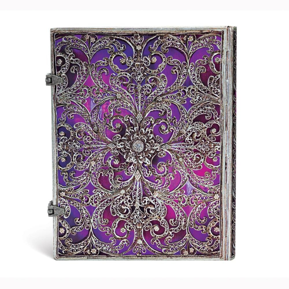 Caderno Paperblanks Ultra - Silver Filigree Aubergine - Pautado Paperblanks