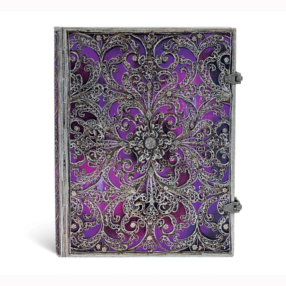Caderno Paperblanks Ultra - Silver Filigree Aubergine - Pautado Paperblanks
