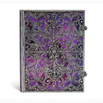 Caderno Paperblanks Ultra - Silver Filigree Aubergine - Pautado Paperblanks