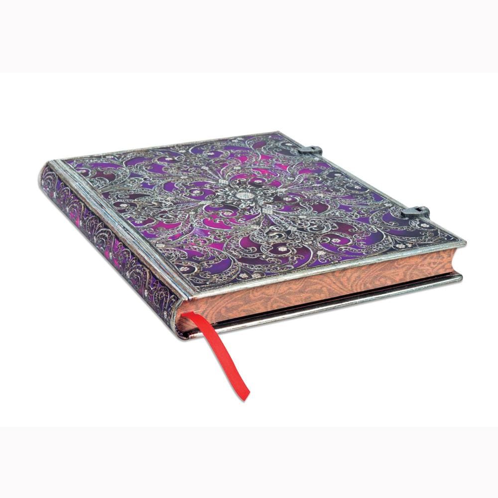 Caderno Paperblanks Ultra - Silver Filigree Aubergine - Pautado Paperblanks