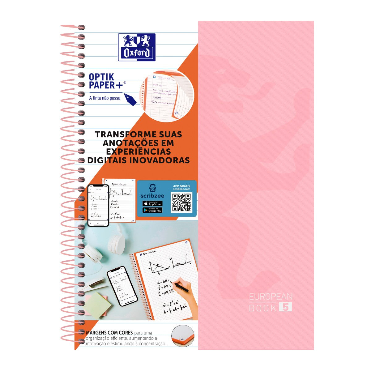 Caderno Universitário Oxford 5 Matérias - 120 Folhas - Rosa Pastel Livraria Skilo