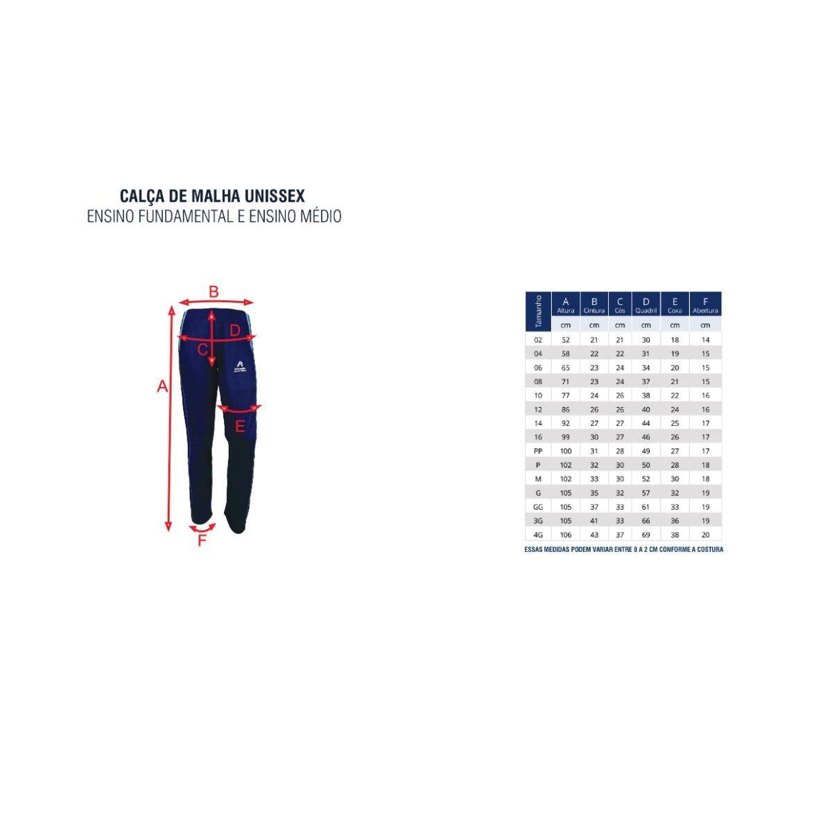 Calça de Malha Feminina - Uniforme Colegio Adventista Livraria Skilo