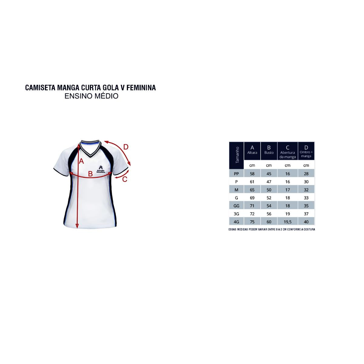 Camiseta Gola V Feminina - Colegio Adventista - Ensino Medio Livraria Skilo