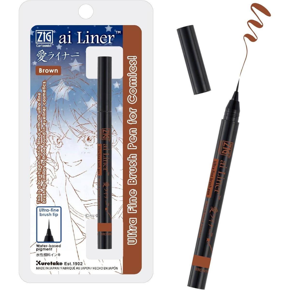 Caneta Brush Ultrafina Zig Cartoonist AI Liner - Kuretake Marrom Kuretake