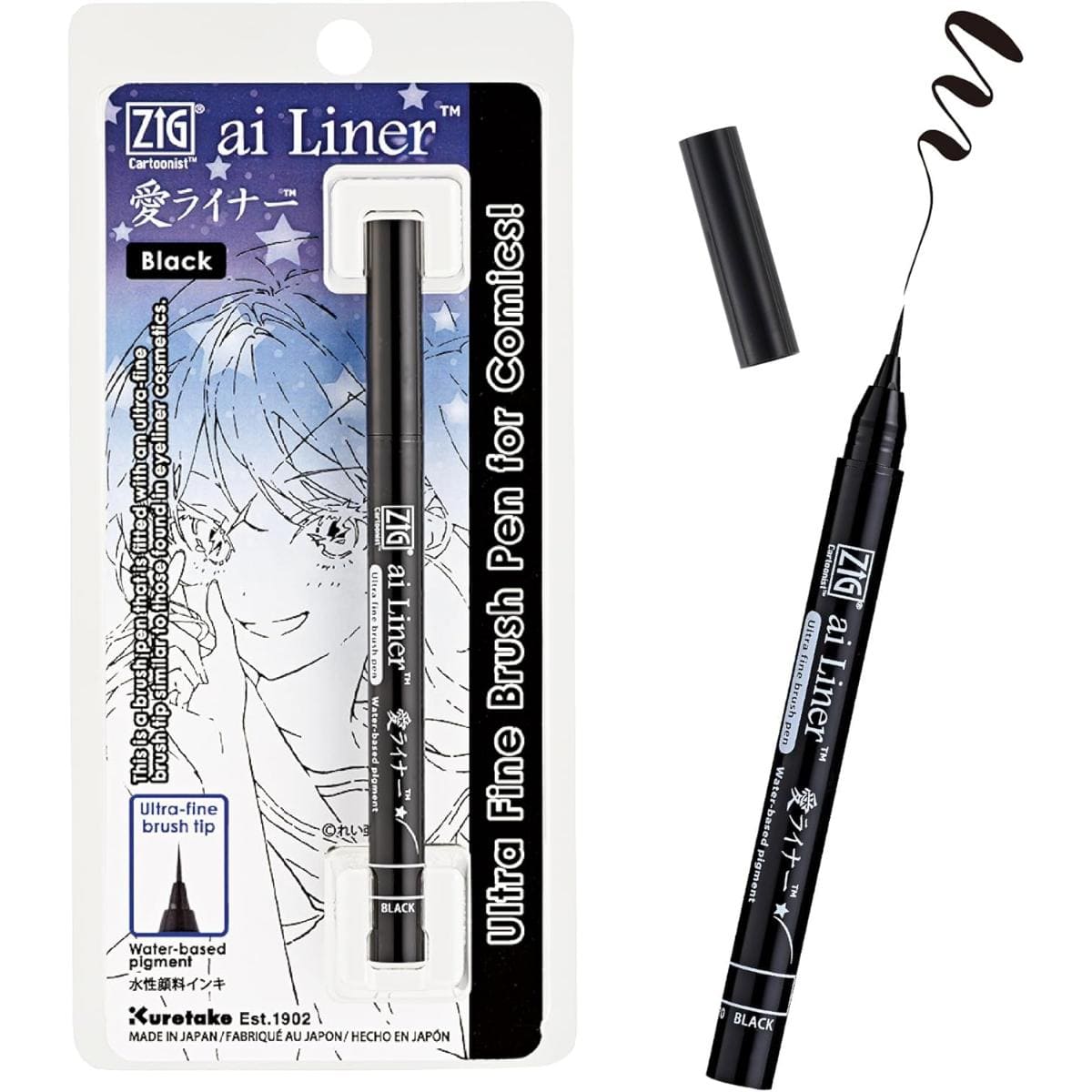 Caneta Brush Ultrafina Zig Cartoonist AI Liner - Kuretake Preto Kuretake